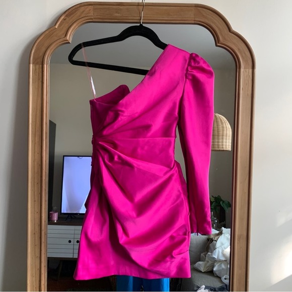 CROW CREW pink asymmetrical veil mini dress